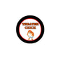 1.25-inch Theater Chick pinback button with black border and white chick graphic