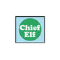 Chief Elf pinback button with green circle and white “Chief Elf” lettering