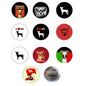 Set of 9 Chihuahua pinback buttons, 1.25-inch round designs with dog graphics and text