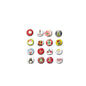 Small round holiday pinback buttons with mixed Christmas symbols and characters