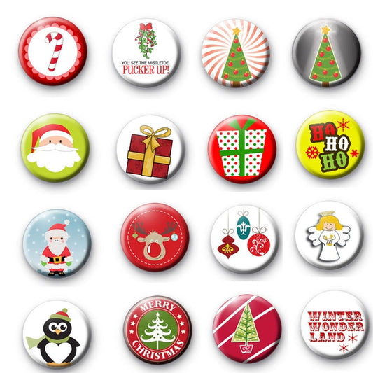 Lot de 16 pinbacks Joyeux Noël et Nouvel An 1,25"