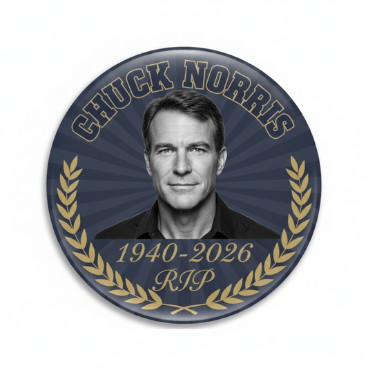 2 Pcs Chuck Norris 1940-2026 RIP Pinback 2.25-inch