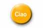 Yellow 1.25-inch pinback button with white 'Ciao' text