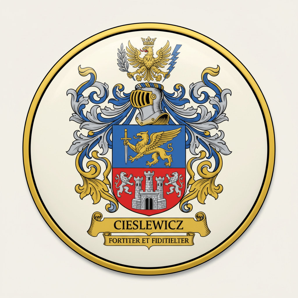 Cieslewicz Family Crest Coat of Arms Pinback 3-inch - My Pinbacks