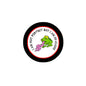 1.25-inch circular pinback button with black rim, frog graphic and red slogan text