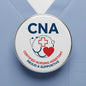 CNA nursing pinback brooch with stethoscope, red cross and heart, 'Certified Nursing Assistant'