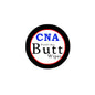 Round pinback button brooch with black rim and CNA "World's Best Butt Wiper" text