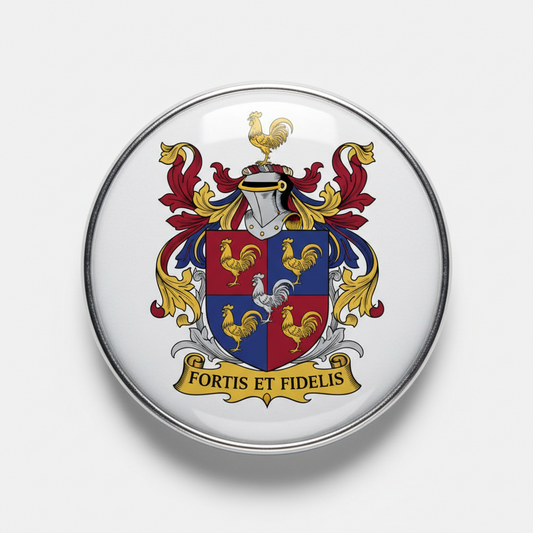 Cock Family Crest 3-inch Coat of Arms Pinback
