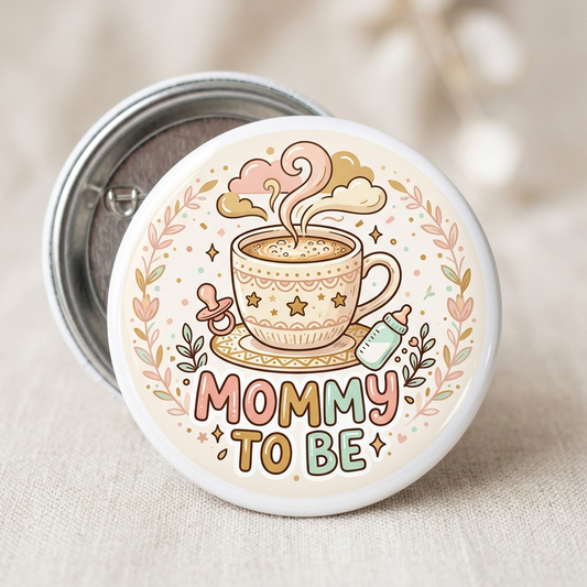 Coffee brewing Baby shower mommy to be Pin Button 2.25-inch