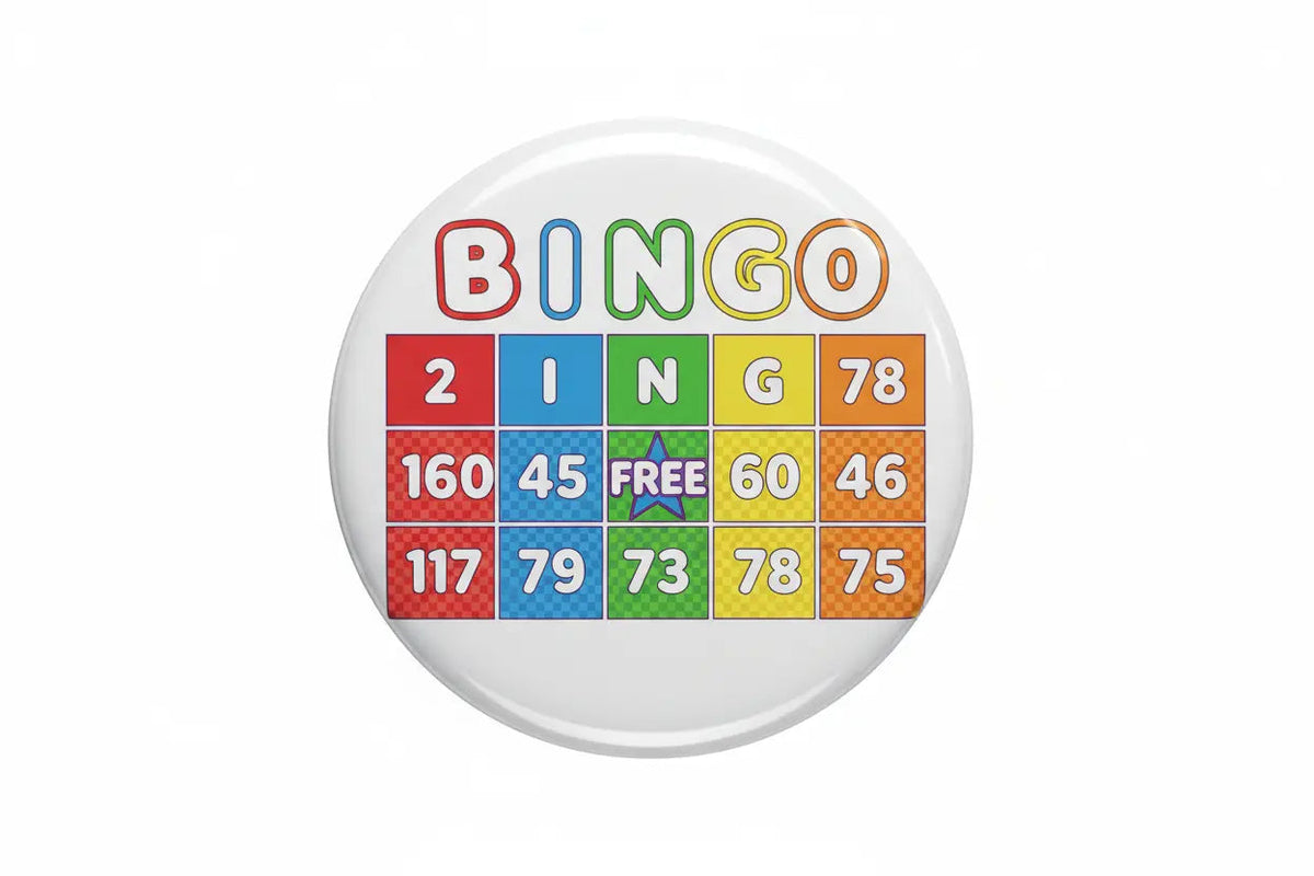 Colorful Bingo Game Board Card Pinback 2.25-inch - My Pinbacks