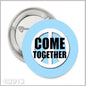 Come Together pinback button, 2.25-inch, silver circle with “COME TOGETHER” text and peace sign
