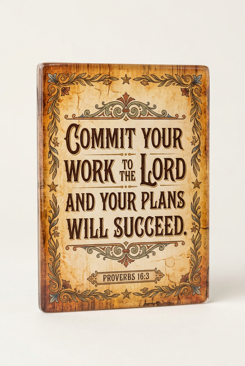 Commit your work to the Lord and your plans will succeed Acrylic Fridge Magnetic 3-inch x 4-inch