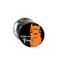 2.25-inch pinback button with orange and black llama graphic and 'Como se llama?' text