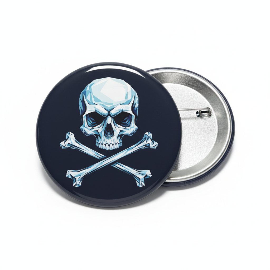 Cool Blue Skull and Crossbones Pinback 2.25-inch