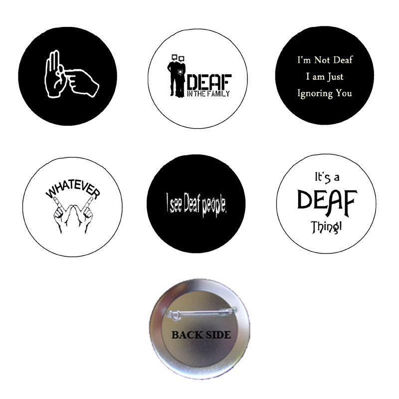 6 Pcs Deaf Symbols for Deafness Pinback 1.25"