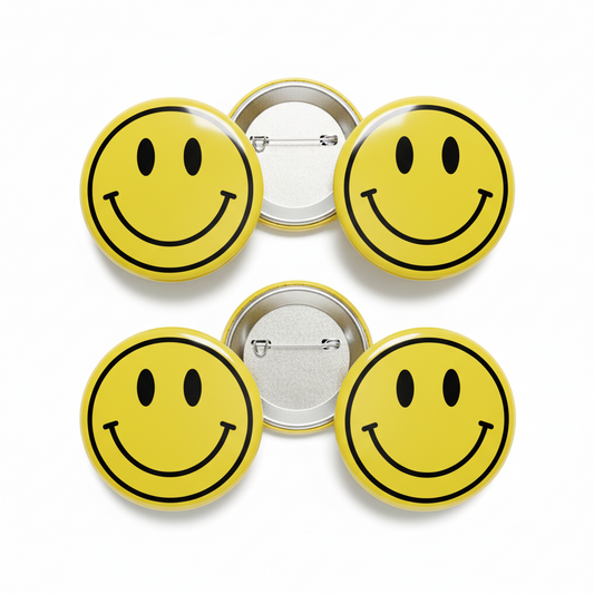 Cool Yellow Smiley Face Pinback 2.25-inch 4 Pcs