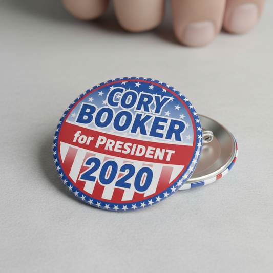 2.25-inch round pinback button with 'CORY BOOKER for PRESIDENT 2020' design