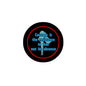 2.25-inch round pinback button, black with red ring and blue quote text
