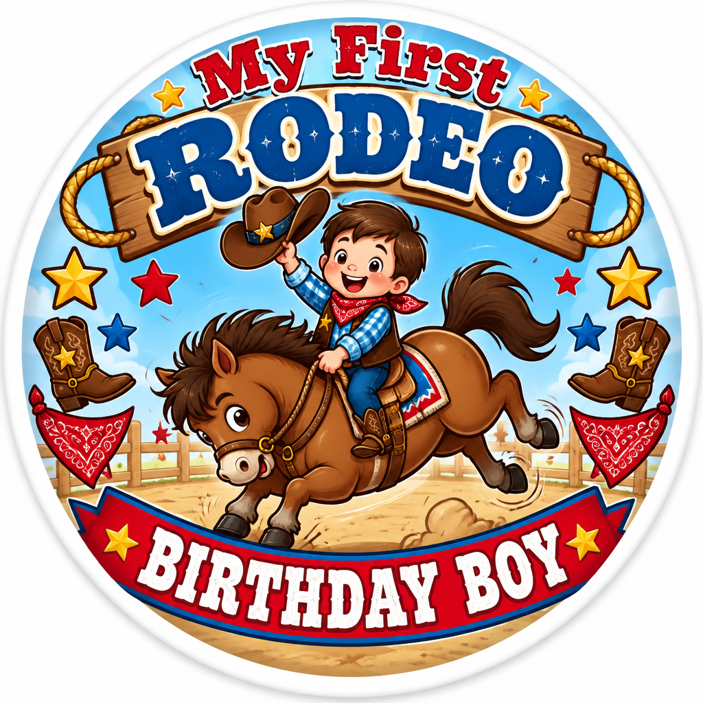 Cowboy First Rodeo Birthday Boy Pin Button 2.25-inch