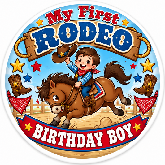 Cowboy First Rodeo Birthday Boy Pin Button 2.25-inch