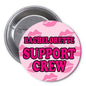 2.25-inch round pinback button with pink camo and 'Bachelorette Support Crew' text