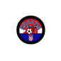 Croatia 2018 soccer pinback badge, round black border with logo and checkered flag
