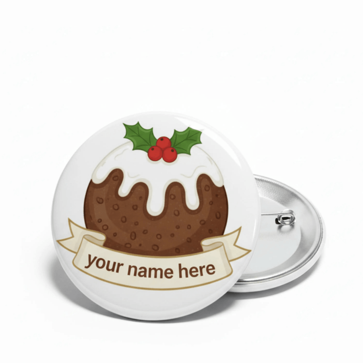 Custom Christmas Pudding Name Pin Button 2.25-inch - mypinbacks.com