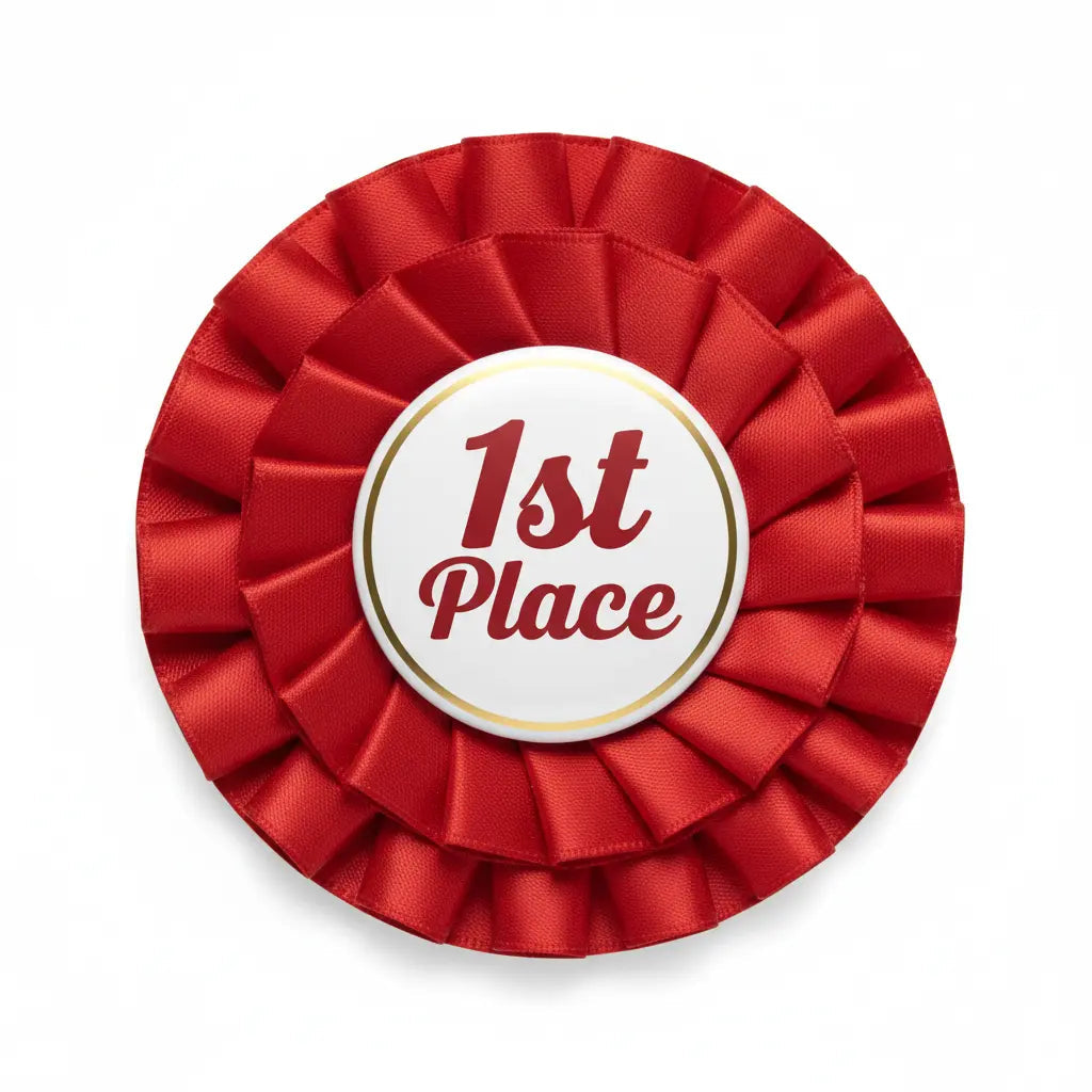 Custom Pin Rosette Red Ribbon - My Pinbacks