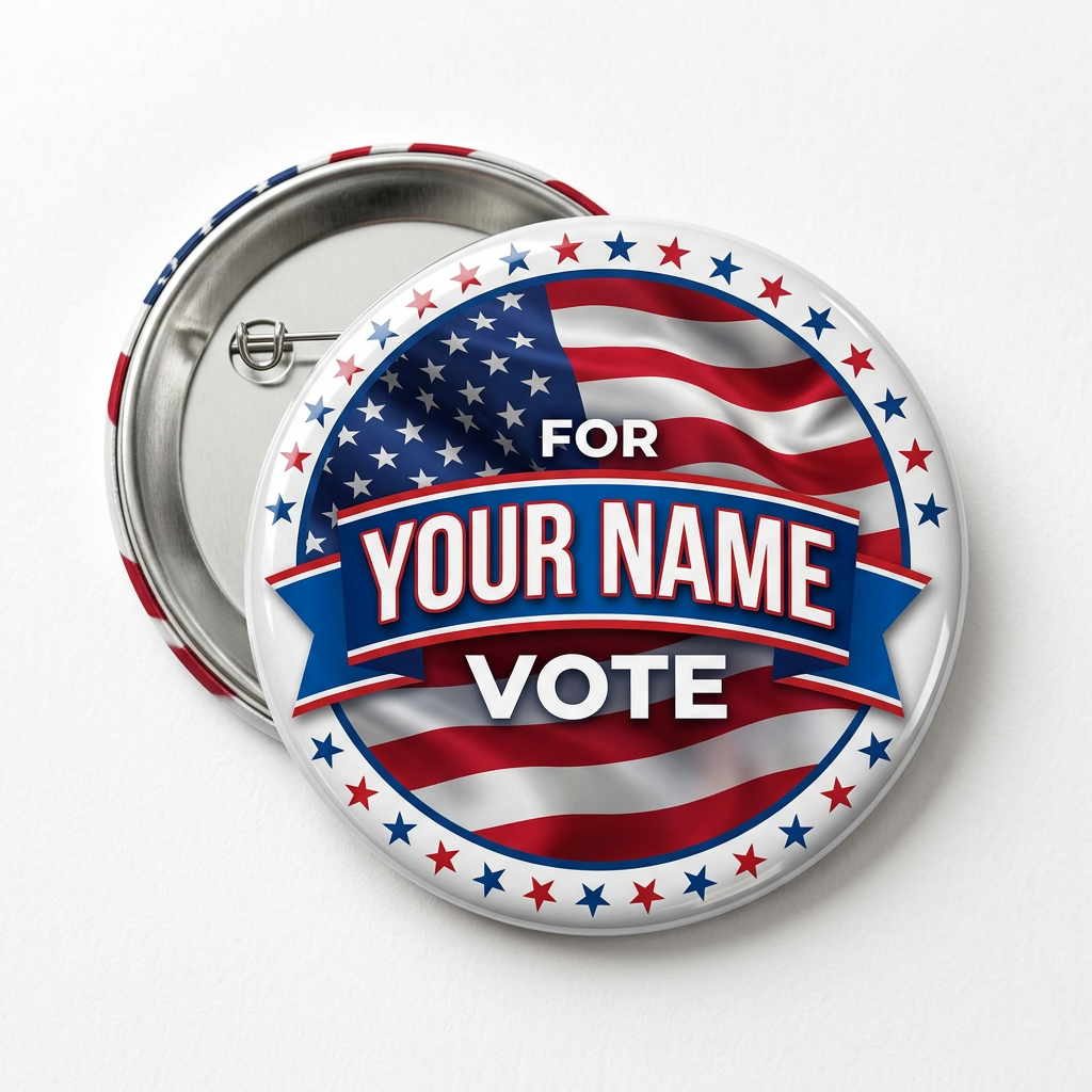 Custom Political Campaign American Flag Template Pin Button 2.25-inch