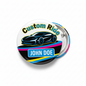 Round pinback badge with custom ride car graphic and name label "JOHN DOE"