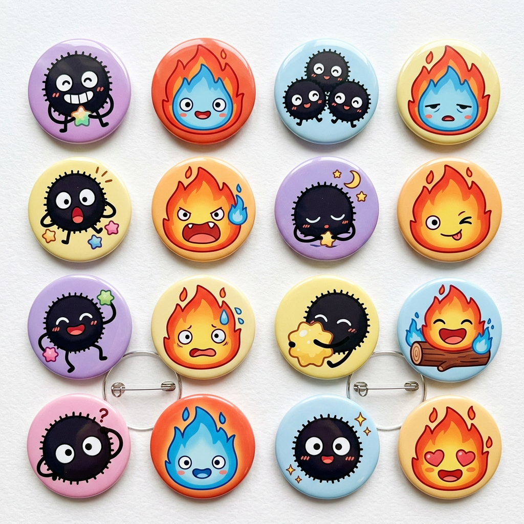 Cute Anime Soot Sprite Calcrfer Pin Button 1.25-inch 16 Pcs
