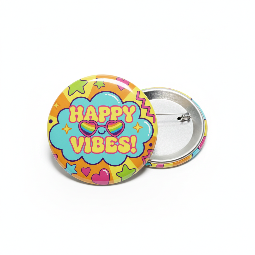 Happy Vibes Cute Button Pin Pinback 2.25-inch