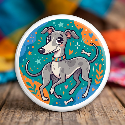 Cute Greyhound, Italian Greyhound or Whippet Dog Pin Button 2.25-inch