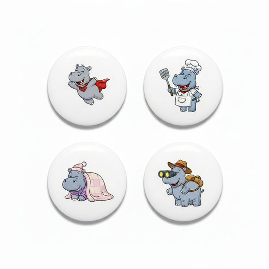 Cute Hippos Pinback Button Badges 1.25-inch 4 Pcs - My Pinbacks