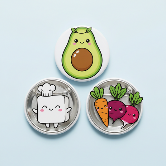 Cute Set of 3 Pcs Vegan Food Button Pinback 1.25-inch