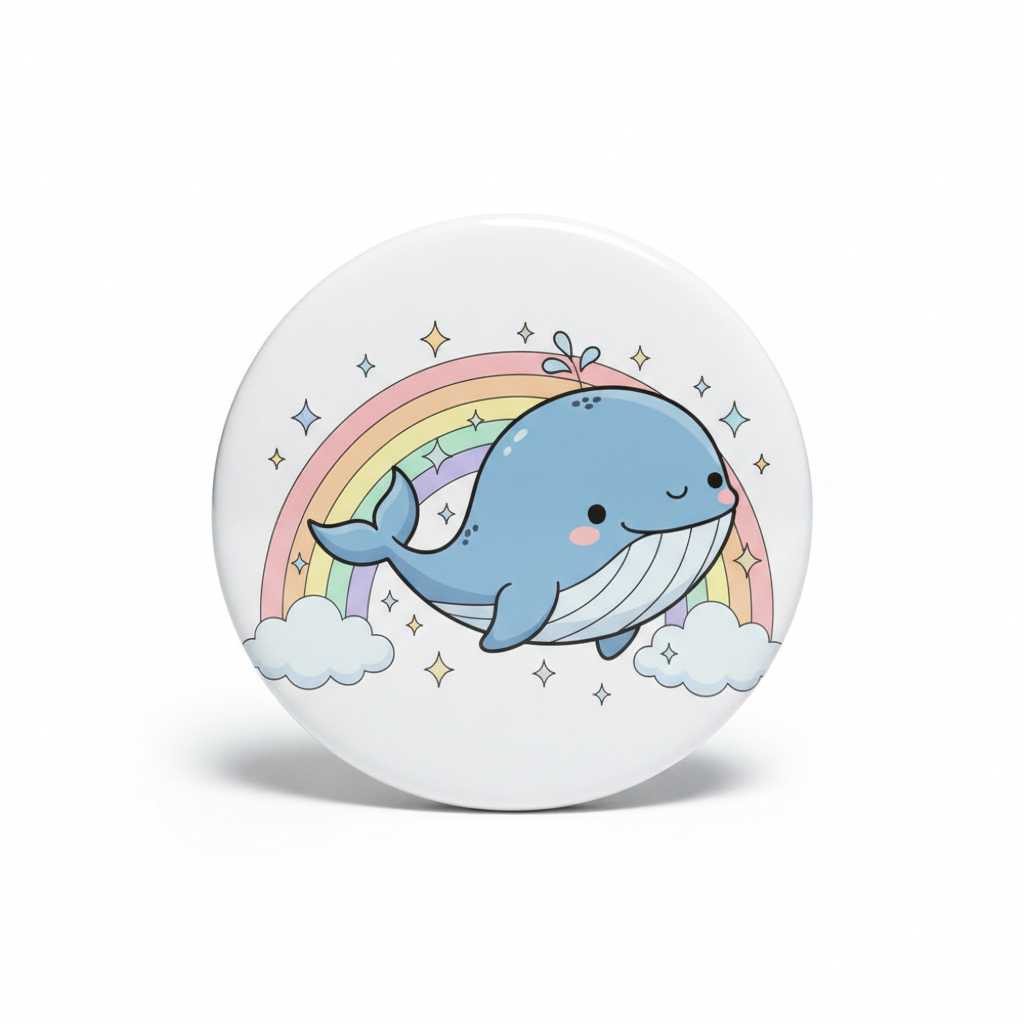 Cute Whale and Rainbow Art Pinback 2.25-inch