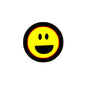 2.25-inch smiley face pinback button, yellow face with black eyes and smile