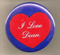 1.25-inch pinback button with blue border, red heart, and 'I Love Dean' text