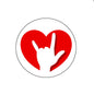 Round felt badge reel with red heart and white ASL hand icon
