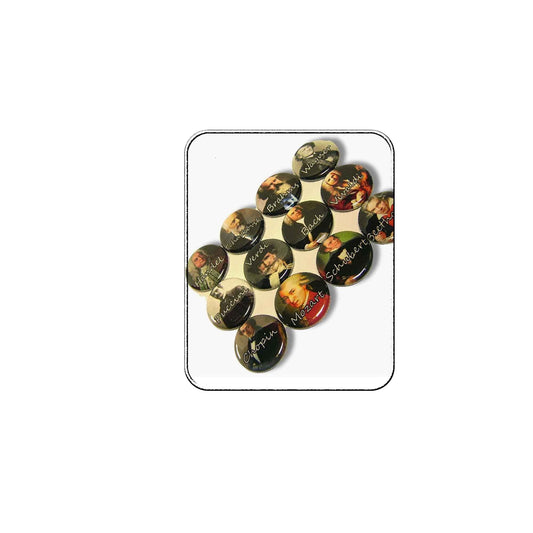 12 Pcs Button Pin-Back Badges Classical Music Artists Set Vintage Art Paintings Styles 1.25"