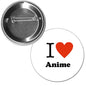 1.25-inch pinback button with red heart and 'I ♥ Anime' design