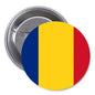 Romania flag round pinback button with metal clasp and small back pin