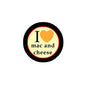 1.25-inch pinback button with “I ♥ mac and cheese” text and heart