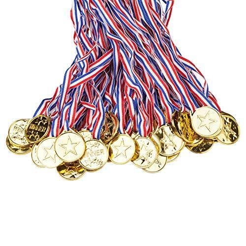 100 Packs Children's Gold Plastic Winner Medals for Kids Golden Awards