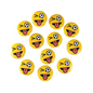 Set of yellow soccer-themed pinback buttons with smiling soccer-ball face