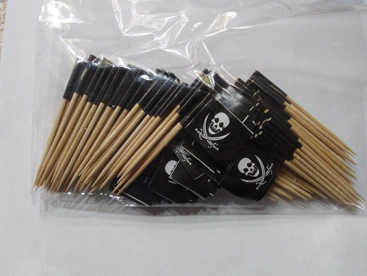 Pirate Flag Picks Food Fruit Toothpicks Cocktail Sticks Cupcake Toppers, 100 Count