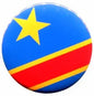 Round Congo flag pinback button with blue field, yellow star, and red stripe
