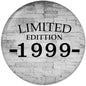 Round pinback button with gray brick background and 'LIMITED EDITION 1999' text