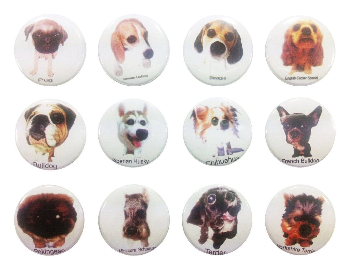 Dog puppy cute pug chihuahua Awesome Quality Lot 12 New Pins Buttons Badge 1.25"