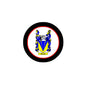 Round Bryan family crest arms magnet with black border and blue shield, 3-inch